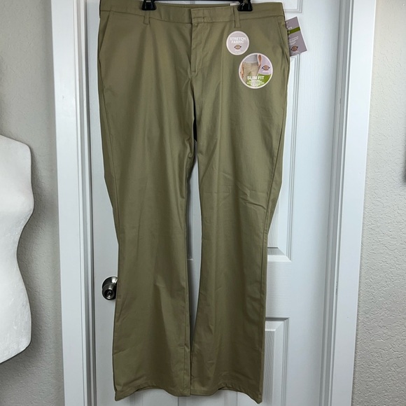 Dickies Denim - Dickies Slim Fit Stretch Twill Boot Cut Khaki Work Pants Flat Front